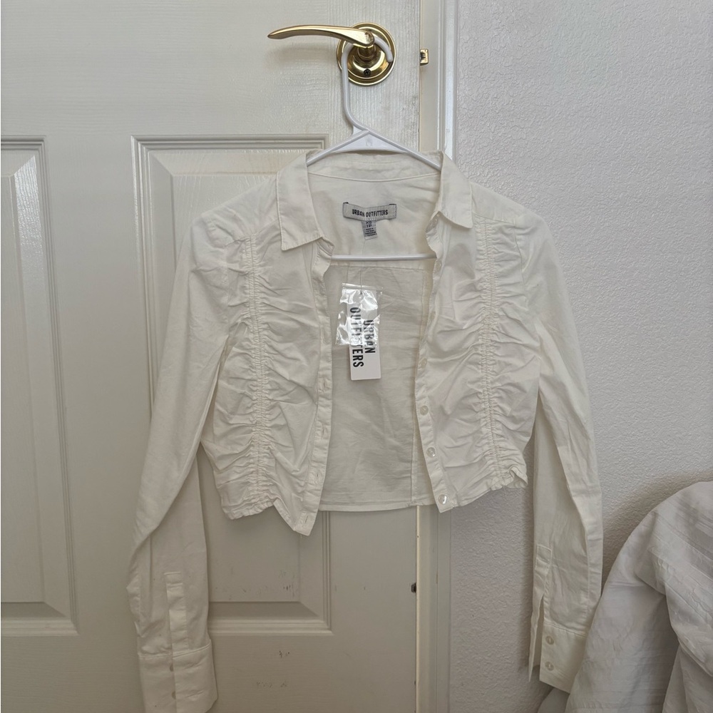 cropped white button up top